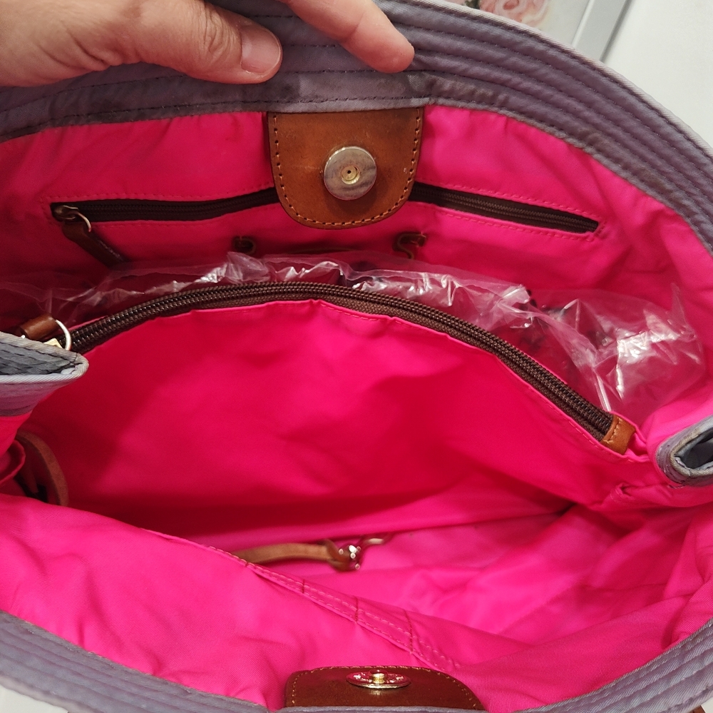 Dooney & Bourke Lavender Nylon Tote with Brown Leather Trim and Straps - Picture 16 of 16